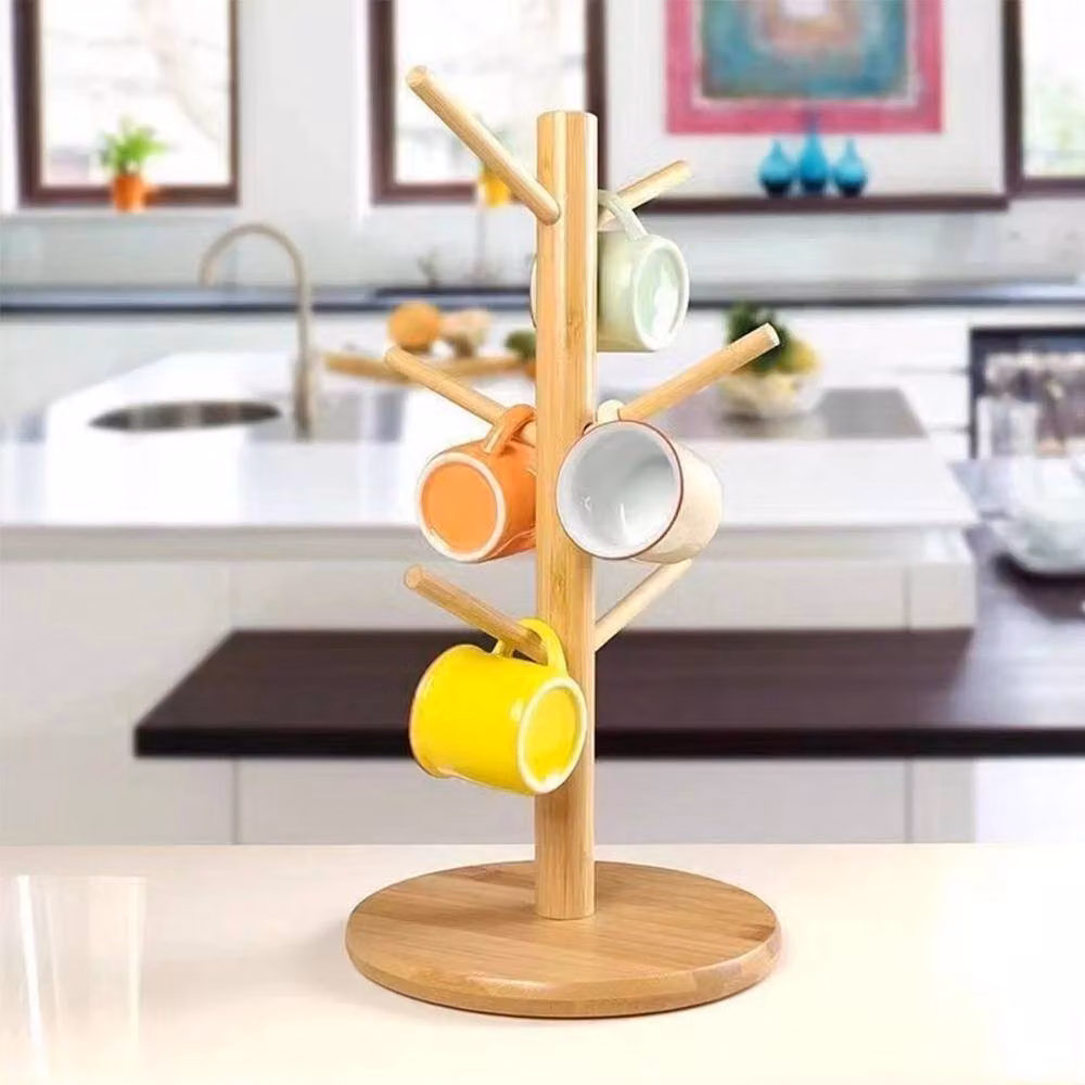 KORVIXA 6 Hook Bamboo Mug Tree in Natural Wood – 3
