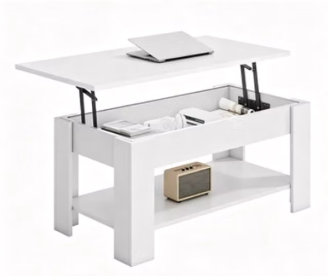 Nordara White Wooden Rectangular Coffee Table with Lift Up Top and Hidden Storage – 1