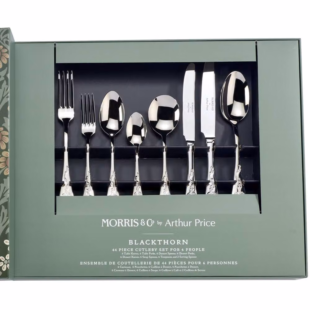 Arthur Price Morris & Co. Blackthorn 44 Piece 6 Person Polished Silver Stainless Steel Cutlery Set with Case – 2