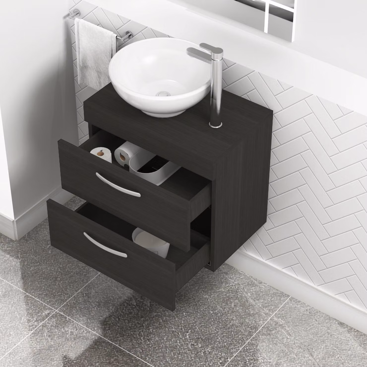 Royal Bathrooms Hale Wall Hung 2-Drawer Vanity Unit with Breeze Countertop Basin in Matt Black