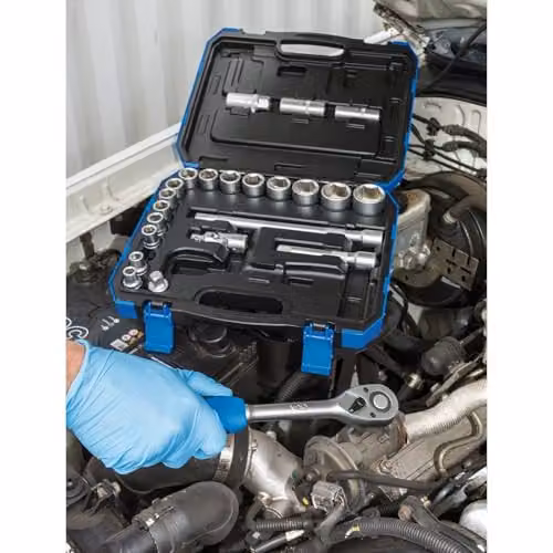 Draper 24 Piece Metric Socket Set with 1/2-Inch Square Drive in Blue Chrome Vanadium – 4