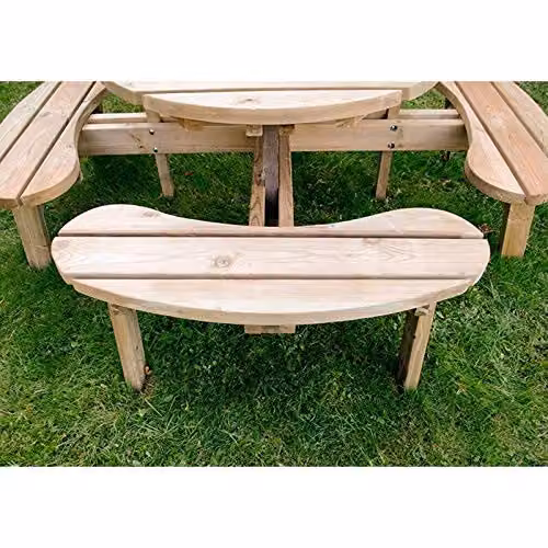 Forest Garden Rustic Circular Wooden Picnic Table in Brown – 4