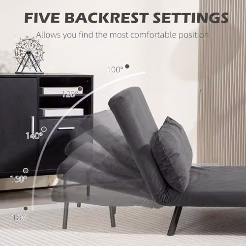 HOMCOM 2 Seater Click Clack Sofa Bed in Grey Velvet Fabric with Metal Frame and Scatter Cushions, W/D/H: 140 x 190 x 73 cm – 5
