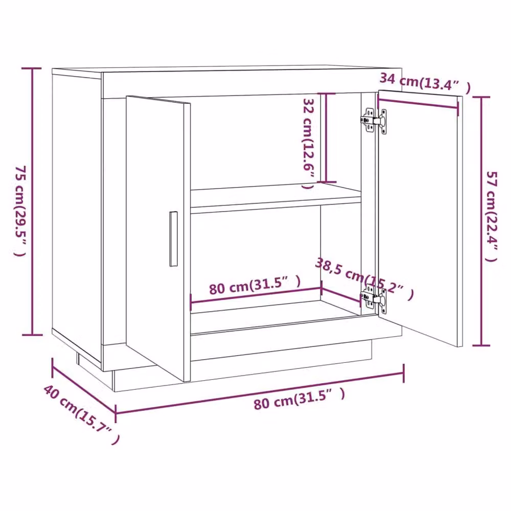 Berkfield Home Grey Sonoma Sideboard in Matt Engineered Wood, W/D/H: 80 x 40 x 75 cm – 3