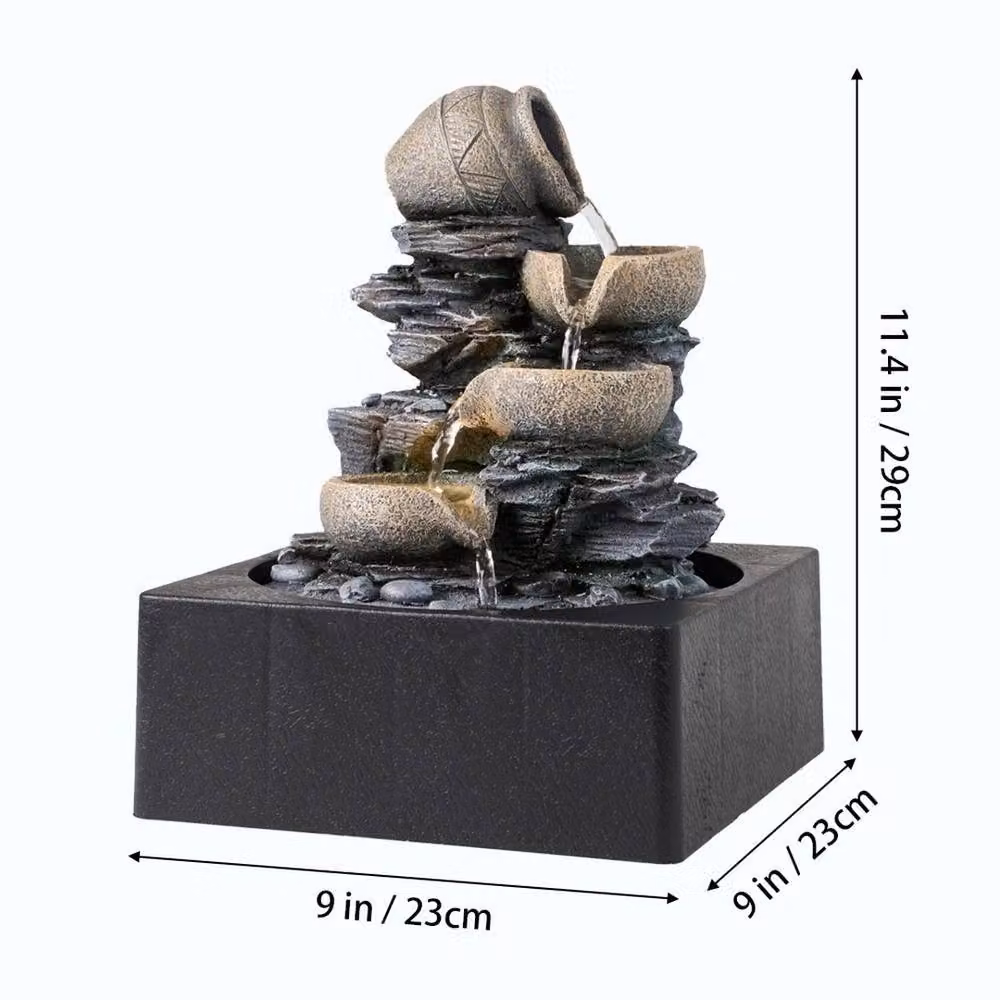 EONLION Modern Black Tabletop Water Fountain with LED Light – 2