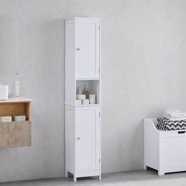 KORVIXA White Modern Bathroom Storage Cabinet with 2 Hinged Doors, W: 70 cm, H: 75 cm