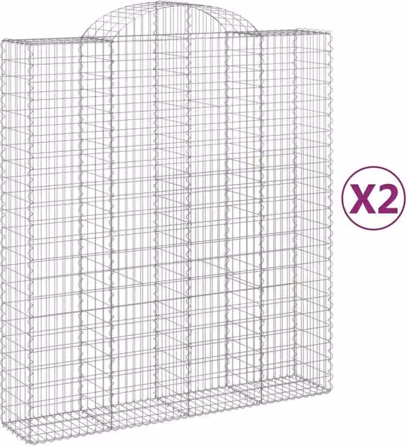Berkfield Home Arched Gabion Baskets, 2 Piece Set, Silver Galvanised Steel, W: 200 cm, D: 50 cm, H: 220/240 cm – 1
