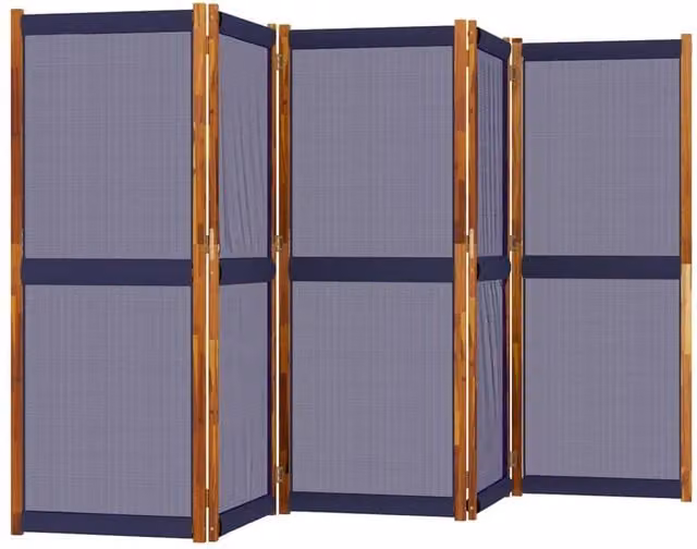 Berkfield Home Beautiful 5-Panel Room Divider in Navy Blue Acacia Wood and Textilene, W: 350 cm, H: 180 cm – 1