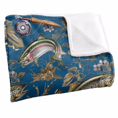 JQ Licensing Trout Tiki Fishing Pattern 2 Super Soft Silky Touch Throw Blanket, White, W/D/H: 152 x 127 cm – 2