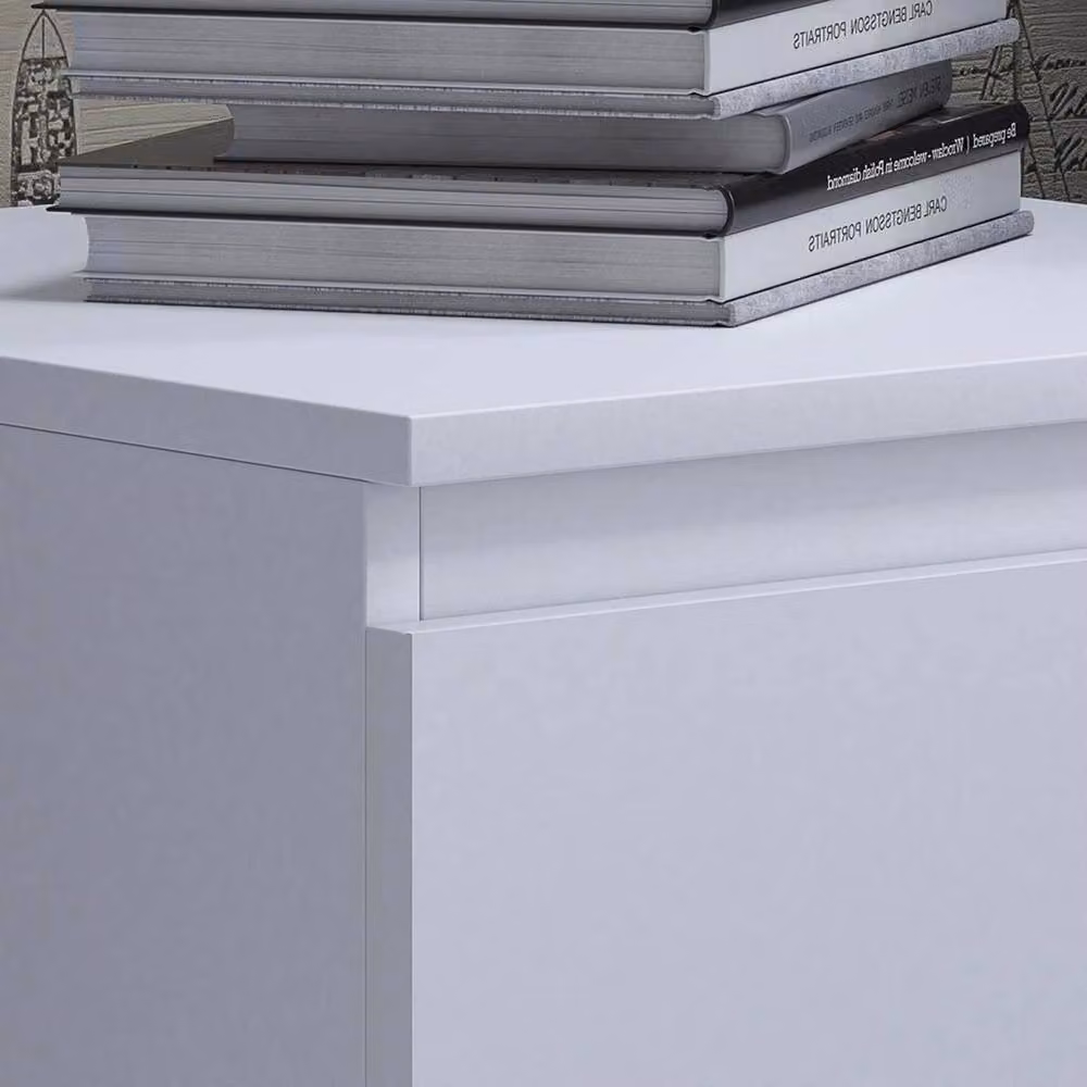 VOGREX White Handleless 2 Drawer Bedside Table with Deep Drawers and Fixed Runners – 3
