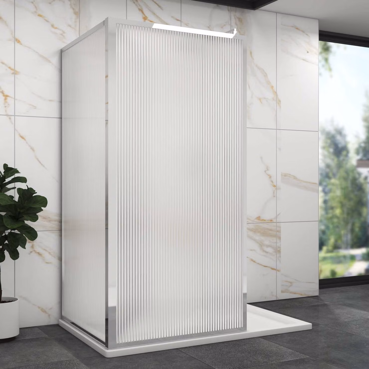 Luxor 2 Sided Walk In Fluted Shower Enclosure with Acrylic Tray and Chrome Frame, W: 140 cm, D: 70 cm, 8mm Easy Clean Glass