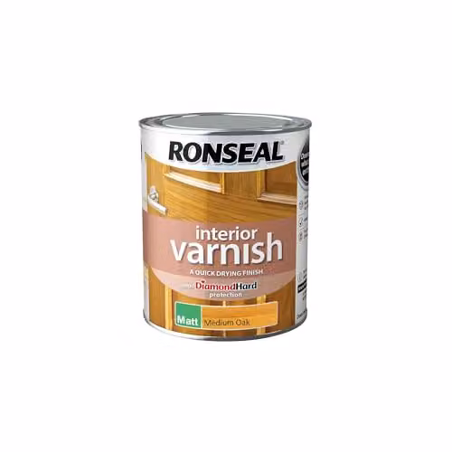 Ronseal Quick Dry Interior Wood Varnish in Medium Oak Matt, 0.75 l – 1
