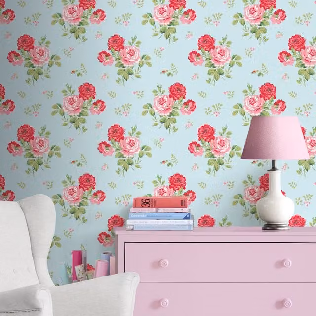 Cath Kidston Antique Rose Floral Botanical Duck Egg Blue