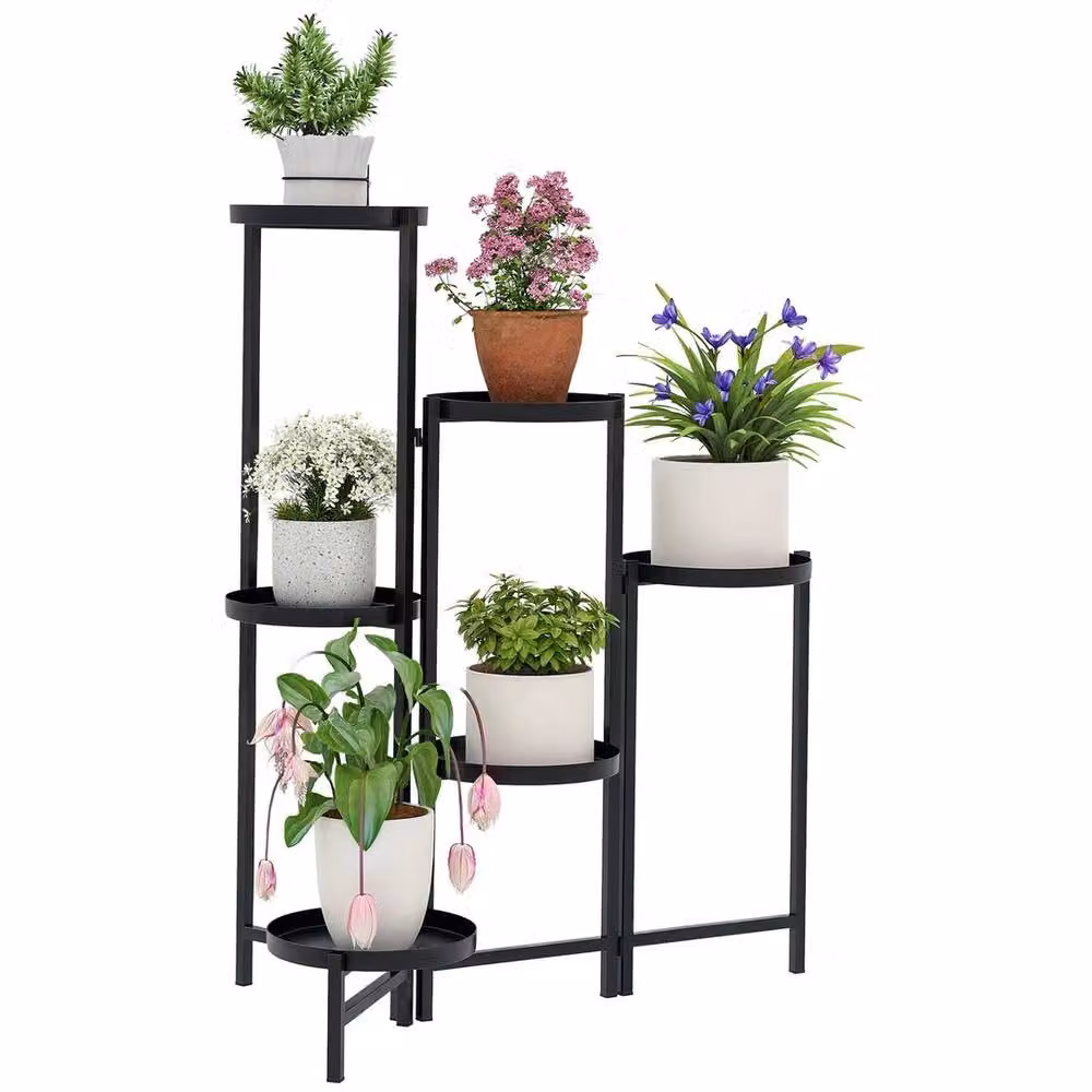 FORGEVIO 3 Tier Foldable Corner Plant Stand in Matt Black Metal for Indoor and Outdoor Use – 4