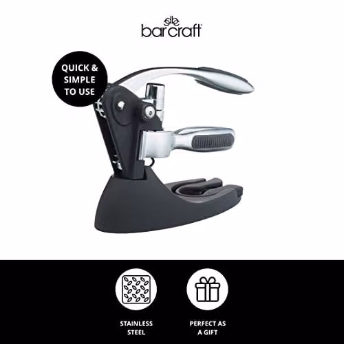 BarCraft Deluxe Lever-Arm Corkscrew Gift Set in Black with Foil Cutter and Metal Accents – 2