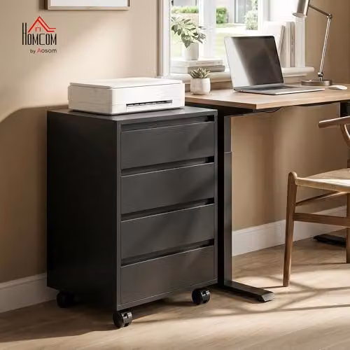 HOMCOM Mobile Vertical Filing Cabinet with 4 Drawers for Home Office, Black, W/D/H: 40 x 46 x 65 cm – 2