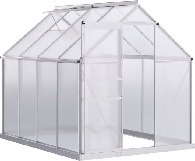 Outsunny Silver-Tone Aluminium Walk-In Greenhouse with Transparent Polycarbonate Panels
