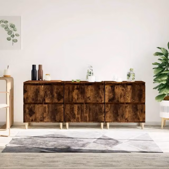 Berkfield Home 3-Piece Smoked Oak Sideboard Set in Brown, W/D/H: 60 x 35 x 70 cm