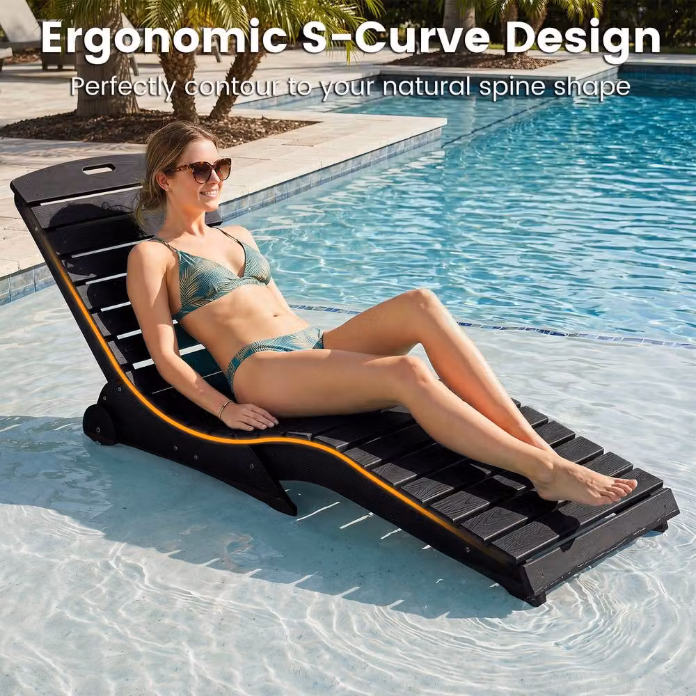 Costway Black HDPE In-Pool Lounge Chair with Castors and 205kg Capacity – 8