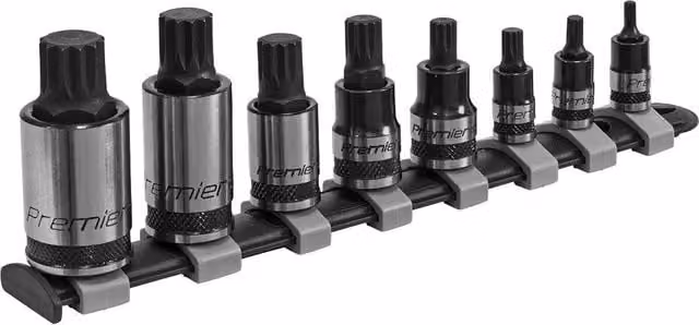 Loops 8pc Premium Spline Socket Bit Set in Chrome Vanadium Steel with 1/4 inch, 3/8 inch and 1/2 inch Square Drives, M4 to M16 – 1