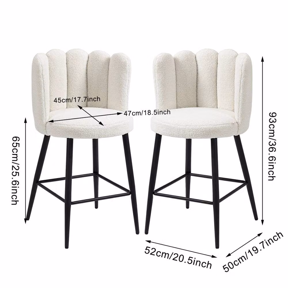 ERGOVEXA Set of 2 Curved Boucle Shell Bar Stools in Cream – 2