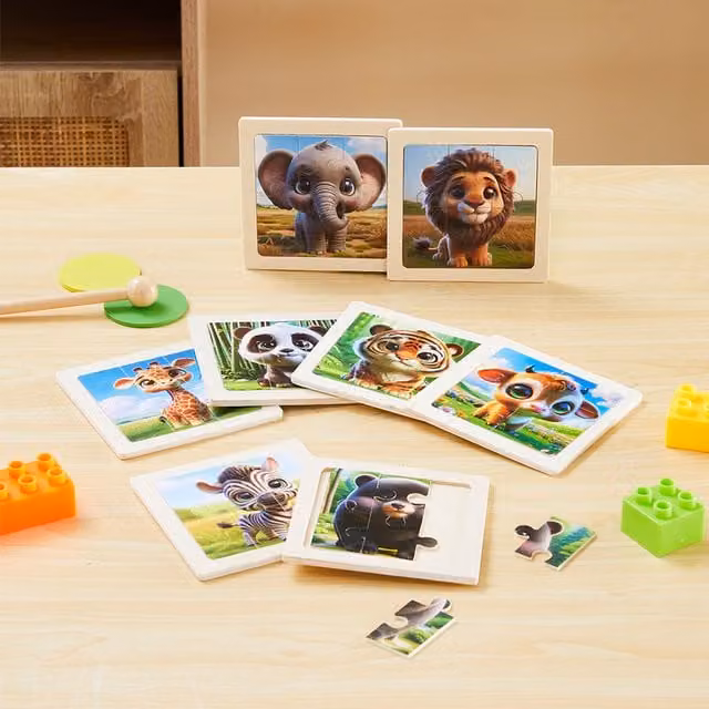 Livingandhome Multicolour Wooden Animal Knob Inset Puzzle Set for Cognitive and Motor Skill Development
