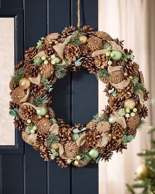Dibor Giant Foliage Christmas Wreath in Multicolour and Brown, Diameter: 50 cm – 1