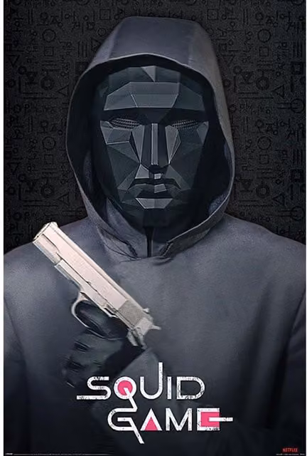 Squid Game Mask Man Paper Poster in Black