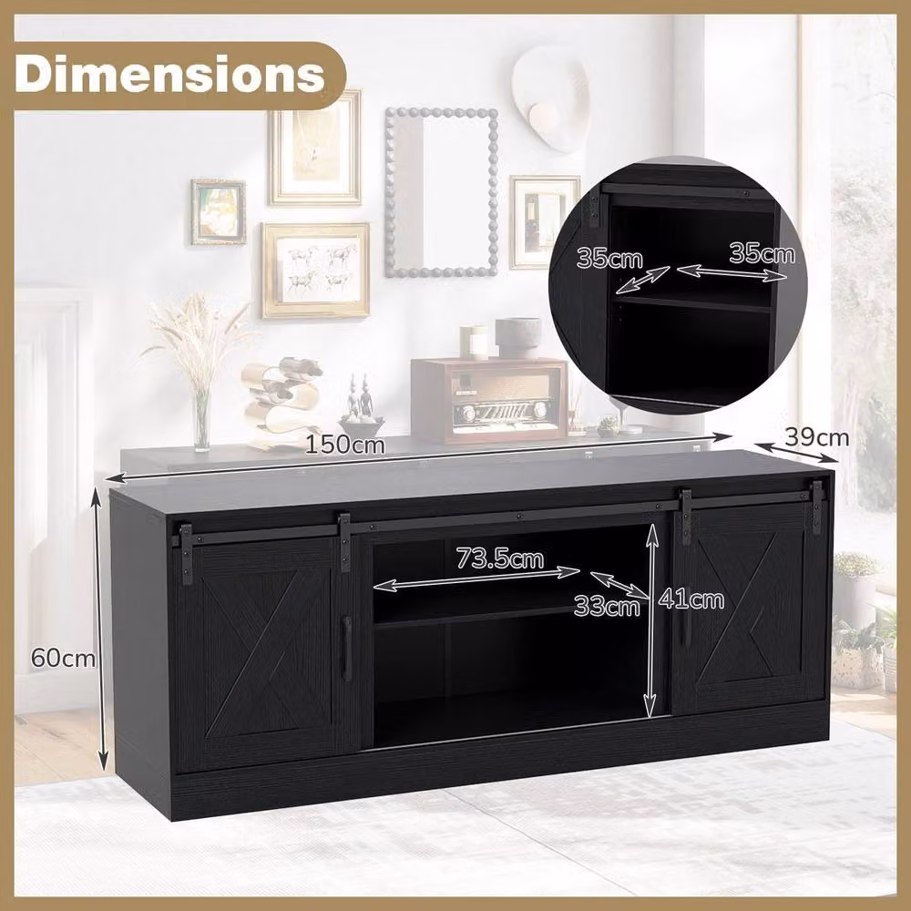 Costway Black Wooden TV Stand Cabinet and Media Entertainment Centre for up to 70 Inch TVs – 7