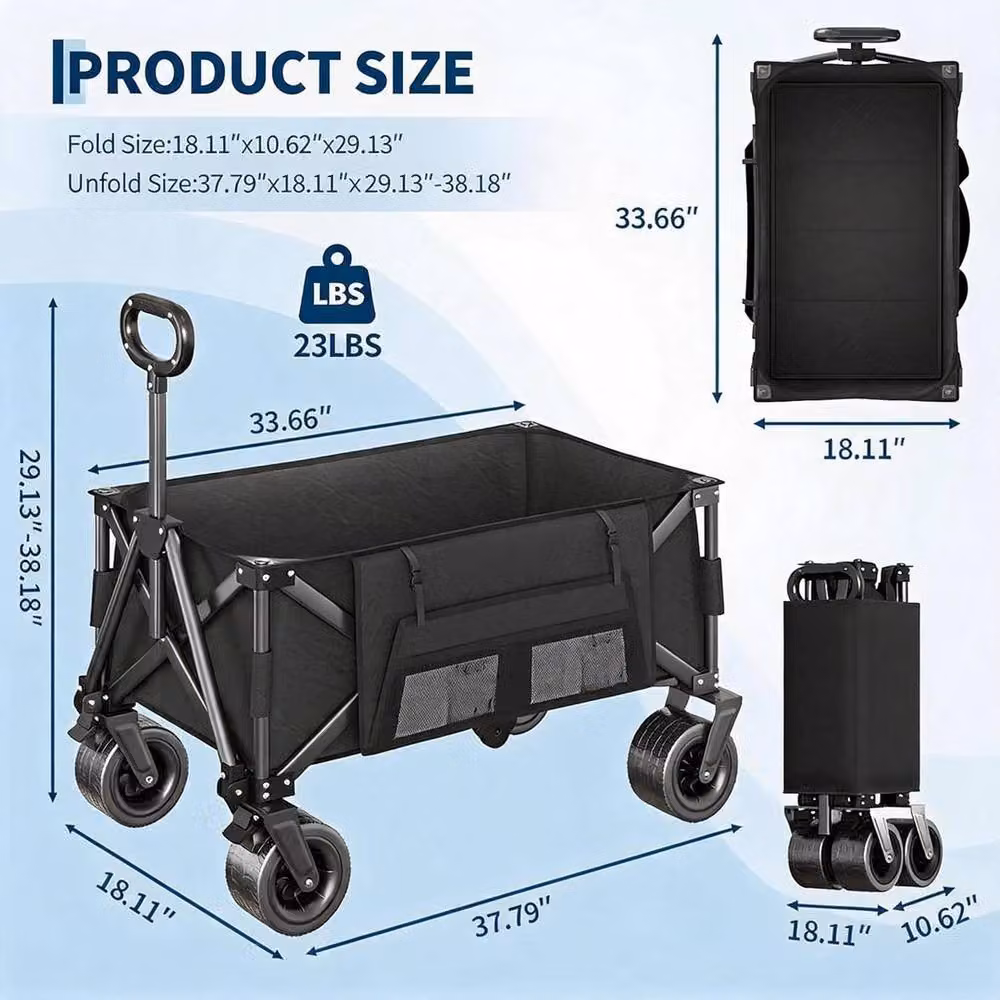 VOGREX Large Foldable Wagon Cart with Side Pockets, Black, W/D/H: 74 x 46 x 46 cm – 2