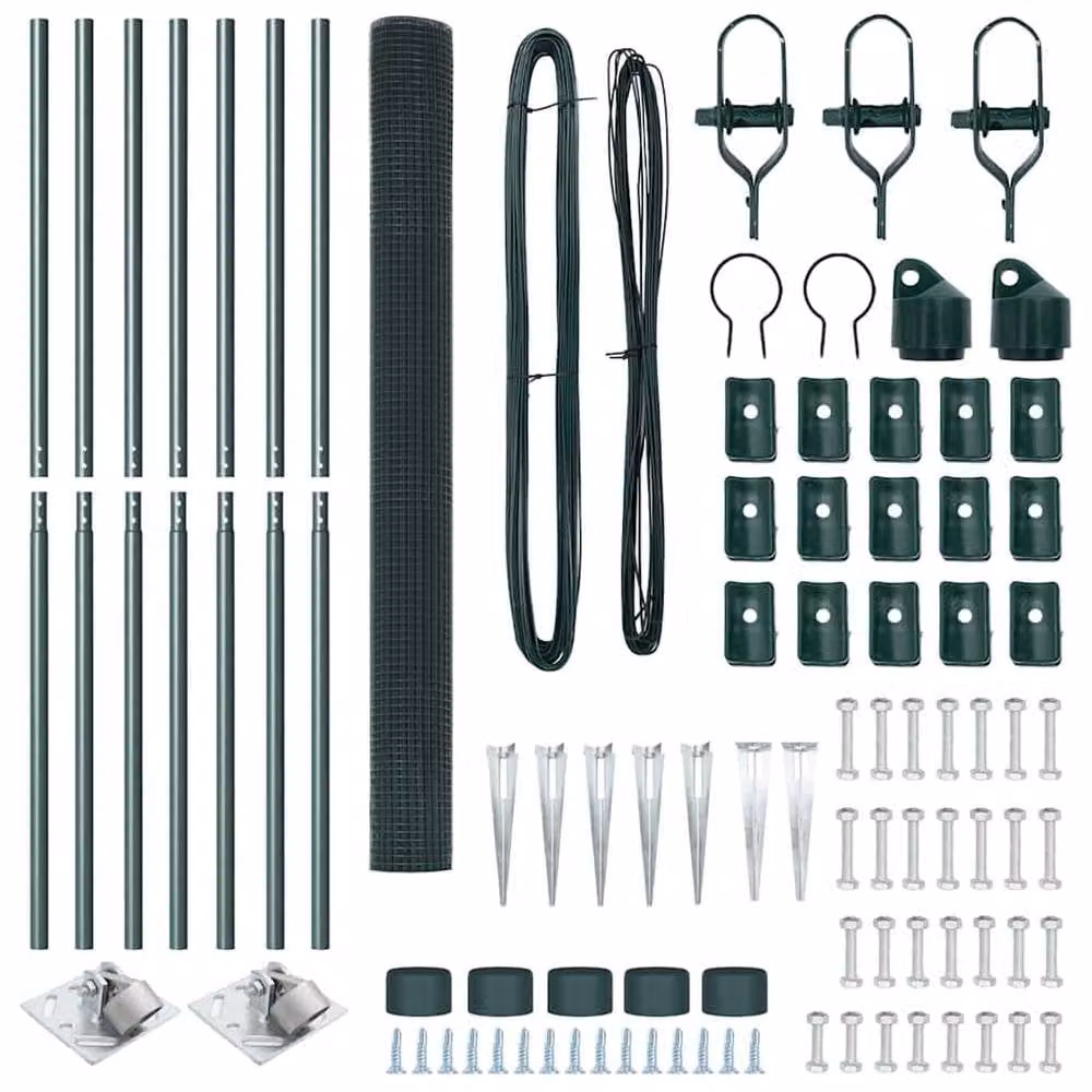 Berkfield Home Green Steel Welded Wire Fence with 7 Spike Posts, W: 10 m, H: 1.5 m – 4