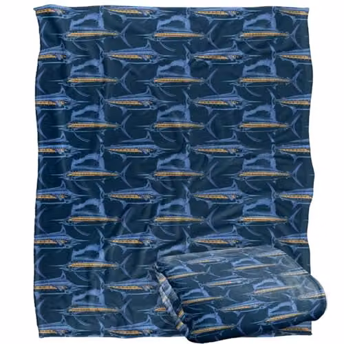 JQ Licensing Billfish Fishing Pattern Super Soft Fleece Throw Blanket, White, W/D: 152 x 127 cm – 1