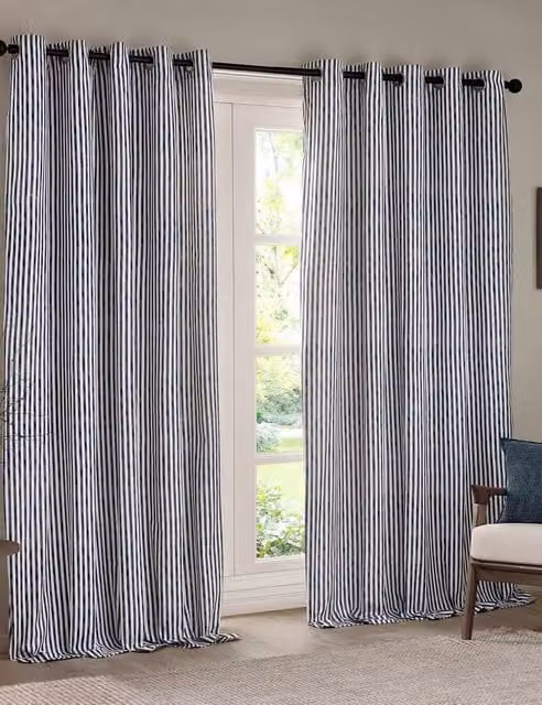 YARD Hebden Striped Blackout Eyelet Curtains in Navy Blue Mix, W: 137 cm, H: 117 cm