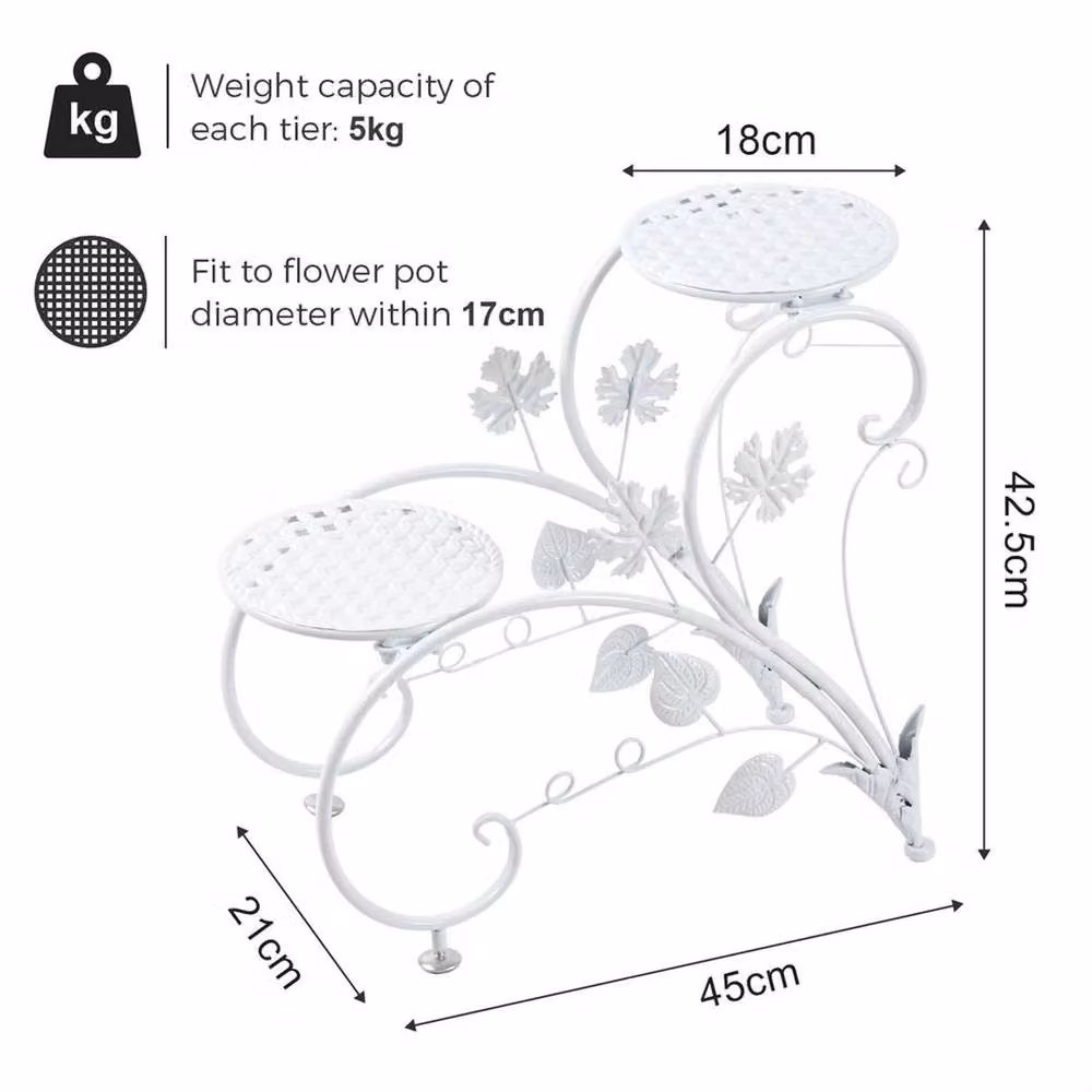 EONLION Wrought Iron Plant Shelf in White Matt Metal – 2
