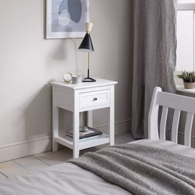 Nöa and Nani Karlstad Bedside Table with Drawer in White – 1