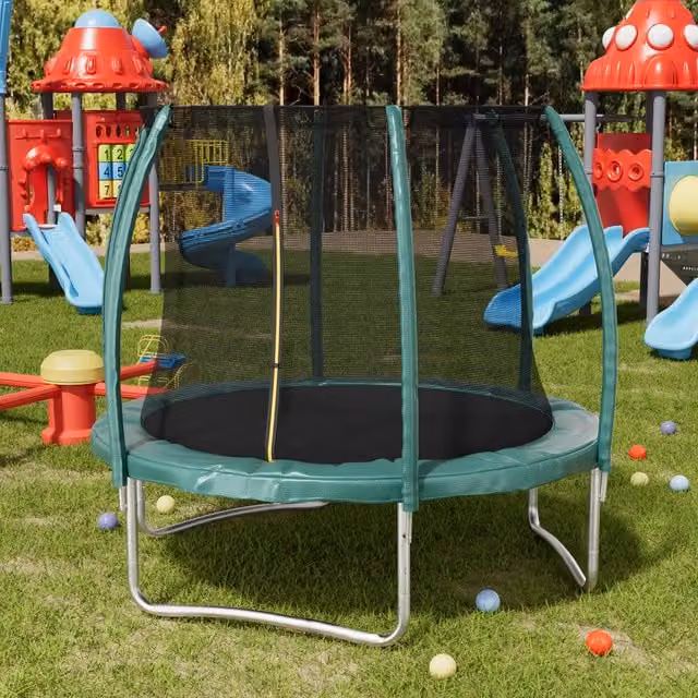 Livingandhome Green Mini Trampoline with Safety Net and Metal Frame, Diameter: 305 cm