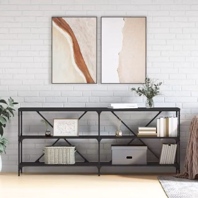 Berkfield Home Industrial Console Table in Black, W/D/H: 180 x 30 x 75 cm