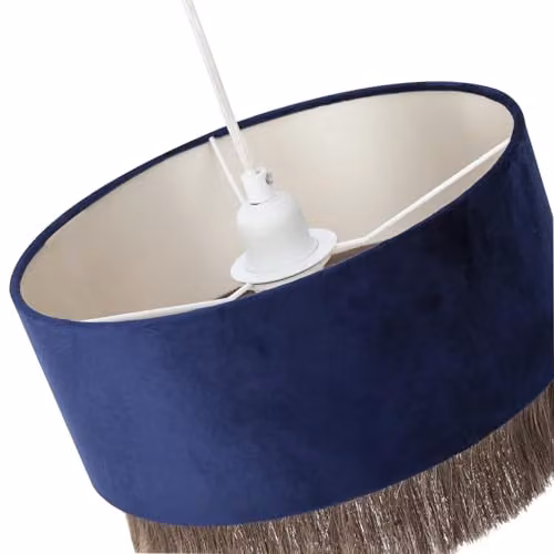 Happy Homewares Modern Round Blue Velvet Pendant Light Shade with Gold Tassels, W: 30 cm, H: 13 cm – 4