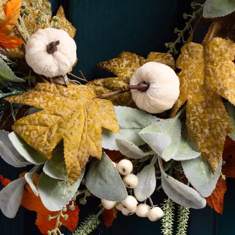 Scottish Everlastings Ltd Pumpkin Wreath in Green and Orange, Diameter: 45 cm – 2