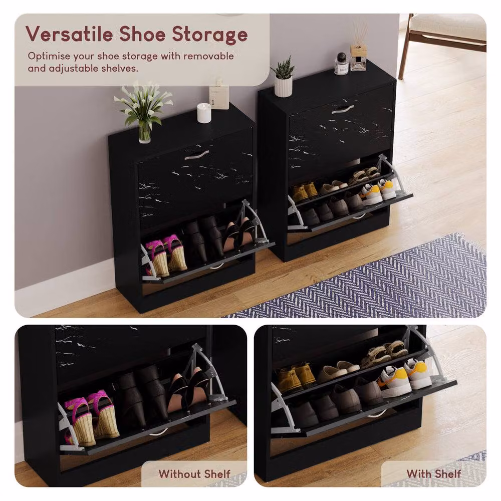 HD Designs Vida Designs Modern Black Metal 2 Drawer Shoe Cabinet with Tilting Compartments – 6