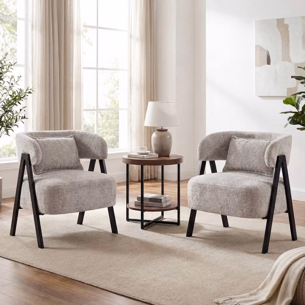Gymax Grey Barrel Accent Chair with Lumbar Pillow and Metal Legs – 2