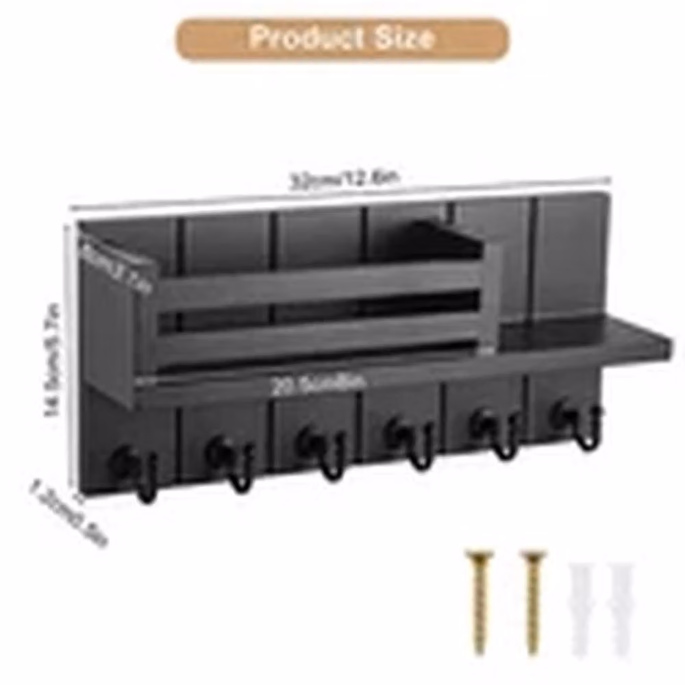 EONLION Wall Mounted Key Holder with 6 Hooks and Mail Shelf Entryway Organiser in Black – 2