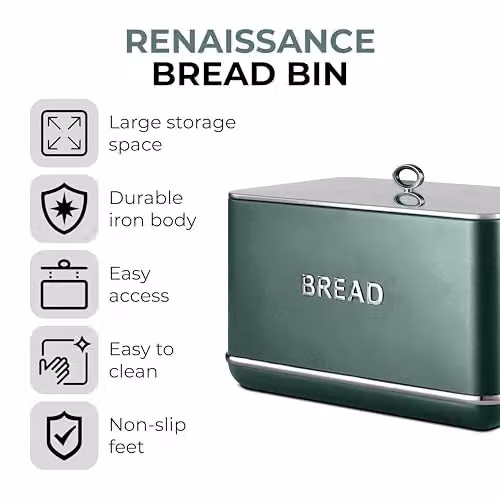 Tower Renaissance Airtight Metal Bread Bin, Green, 16L Capacity – 2