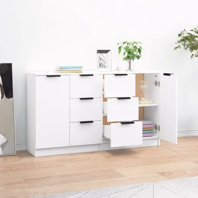 Berkfield Home Set of 2 White Modern Sideboards in Matt Engineered Wood W/D/H: 60 x 30 x 70 cm