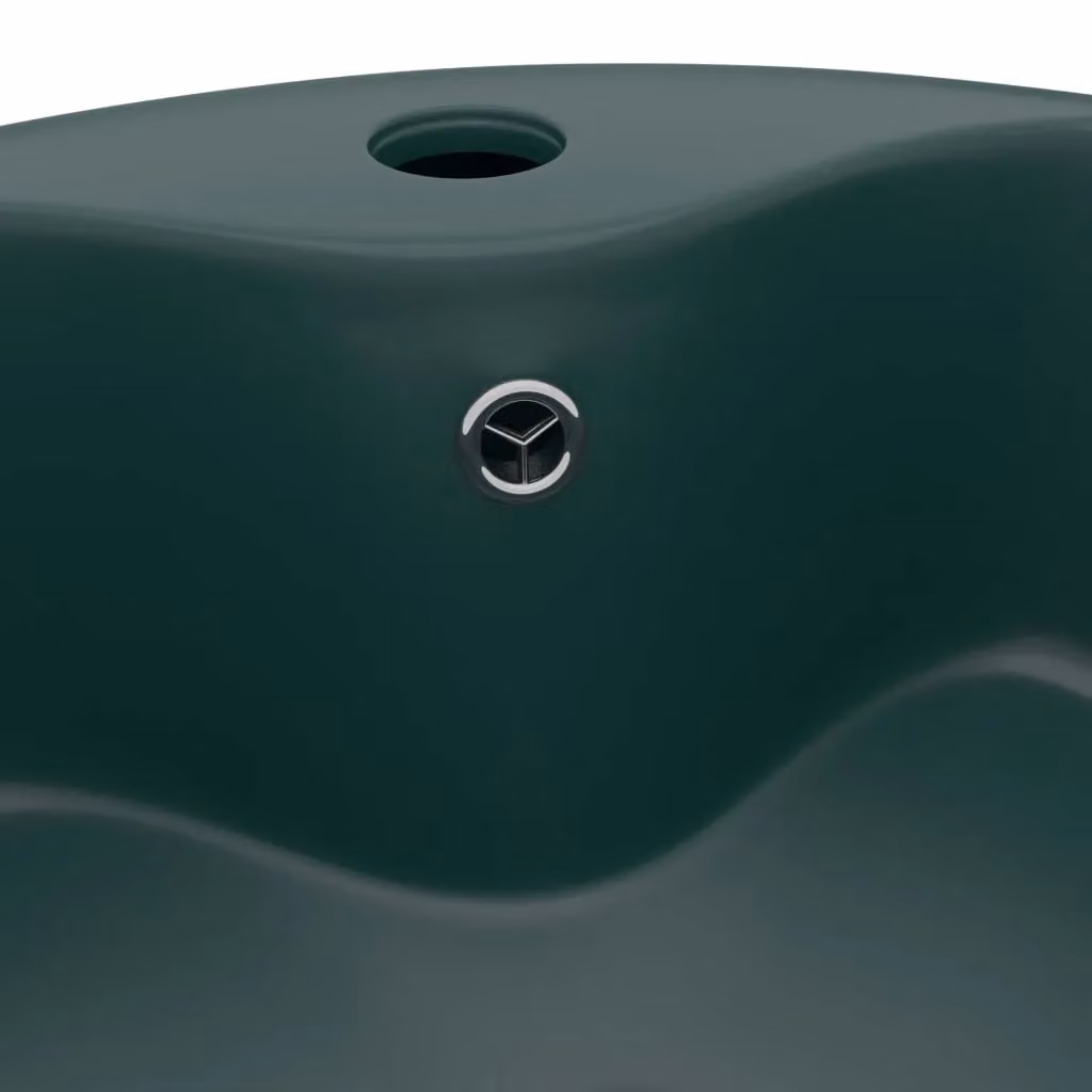 Berkfield Home Luxury Ceramic Round Countertop Wash Basin with Overflow, Matt Dark Green, W: 36 cm, D: 13 cm – 4