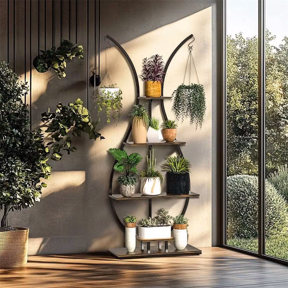 KORVIXA 5-Tier Vase Shape Plant Stand in Black – 3