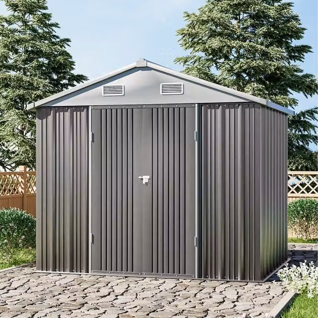 Livingandhome Metal Lockable Garden Storage Shed in Grey, W/D/H: 238.8 x 186 x 194 cm
