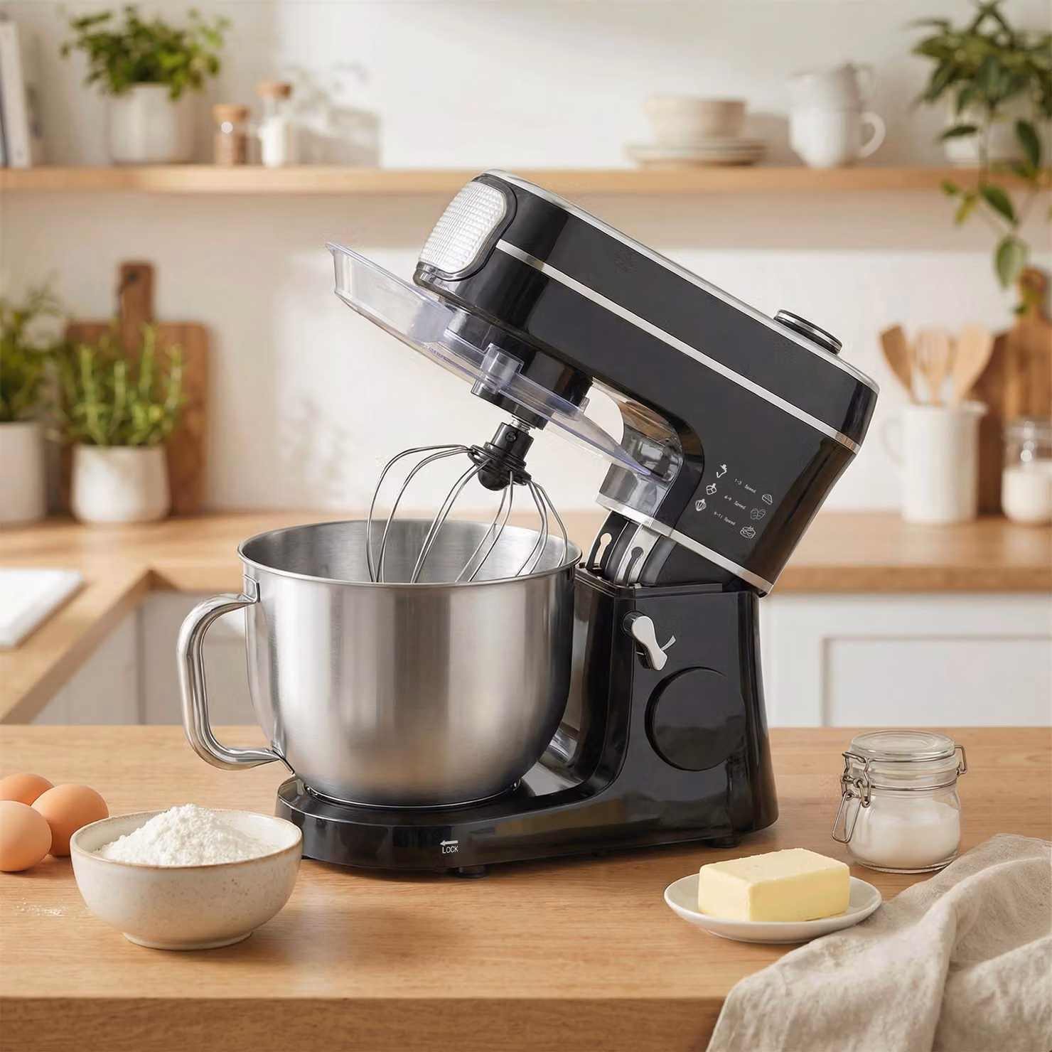 HOMCOM Black Tilt-Head Stand Mixer with 6L Capacity, 1400W Power, 11 Speeds, Pulse and Fermentation Functions and LED Display – 2