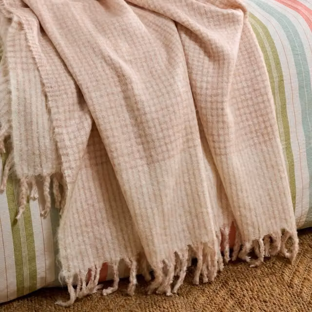 Laura Ashley Lyngate Woven Throw with Fringes, Plaster Pink, W: 130 cm, L: 170 cm