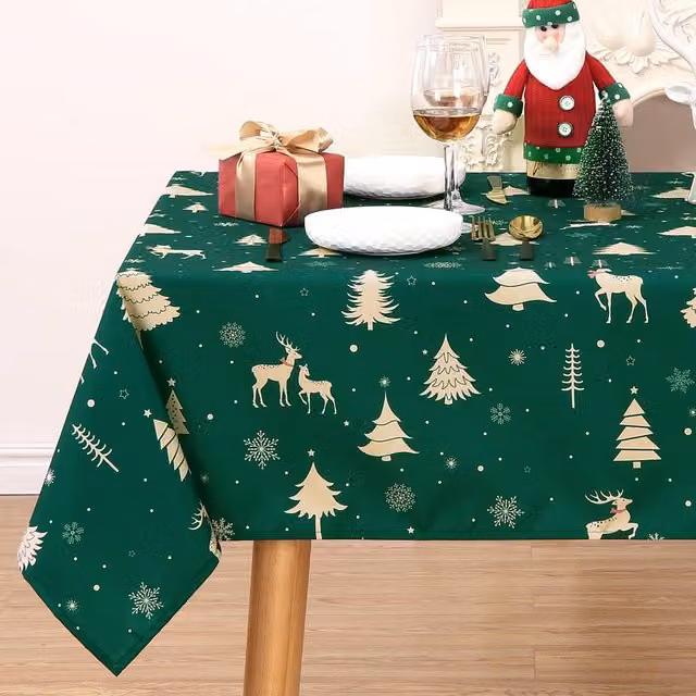 London Boutique Waterproof Christmas Deer Tablecloth in Green, W: 137.16 cm x L: 200.66 cm – 1